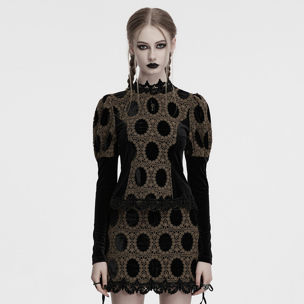 OY-1752CCF Dark Velvet Lace Gothic Shirts Vintage Style Womenswear