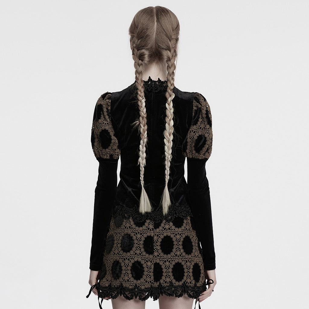 OY-1752CCF Dark Velvet Lace Gothic Shirts Vintage Style Womenswear