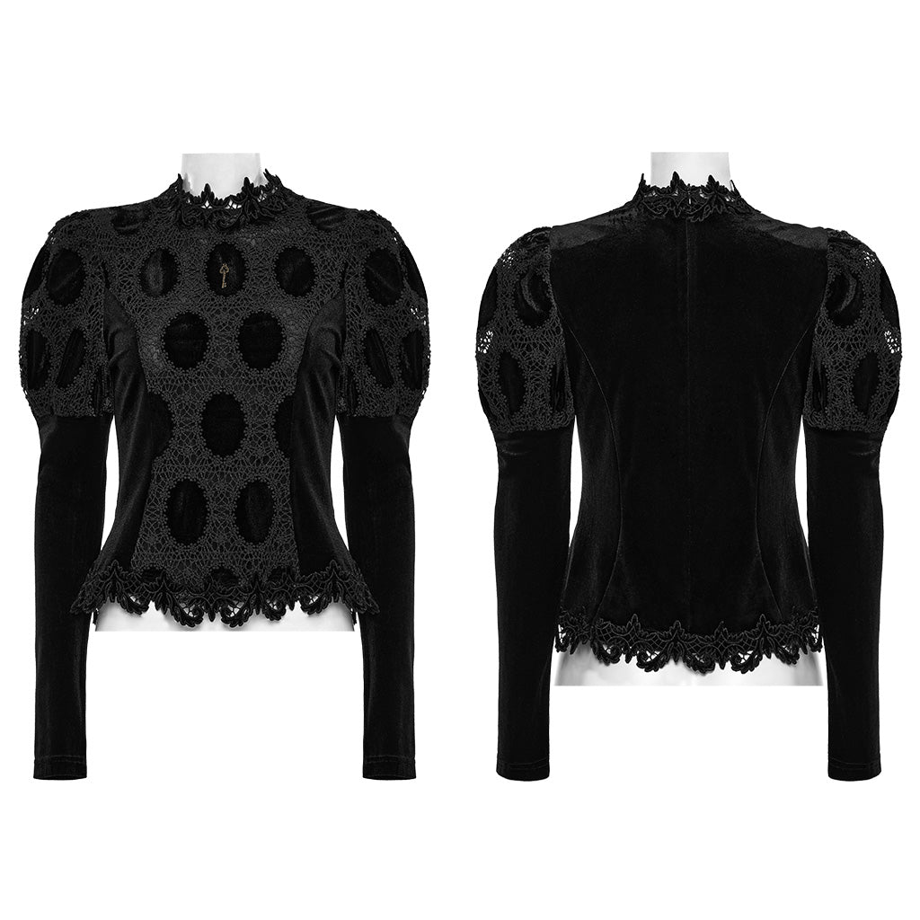 OY-1752CCF Dark Velvet Lace Gothic Shirts Vintage Style Womenswear