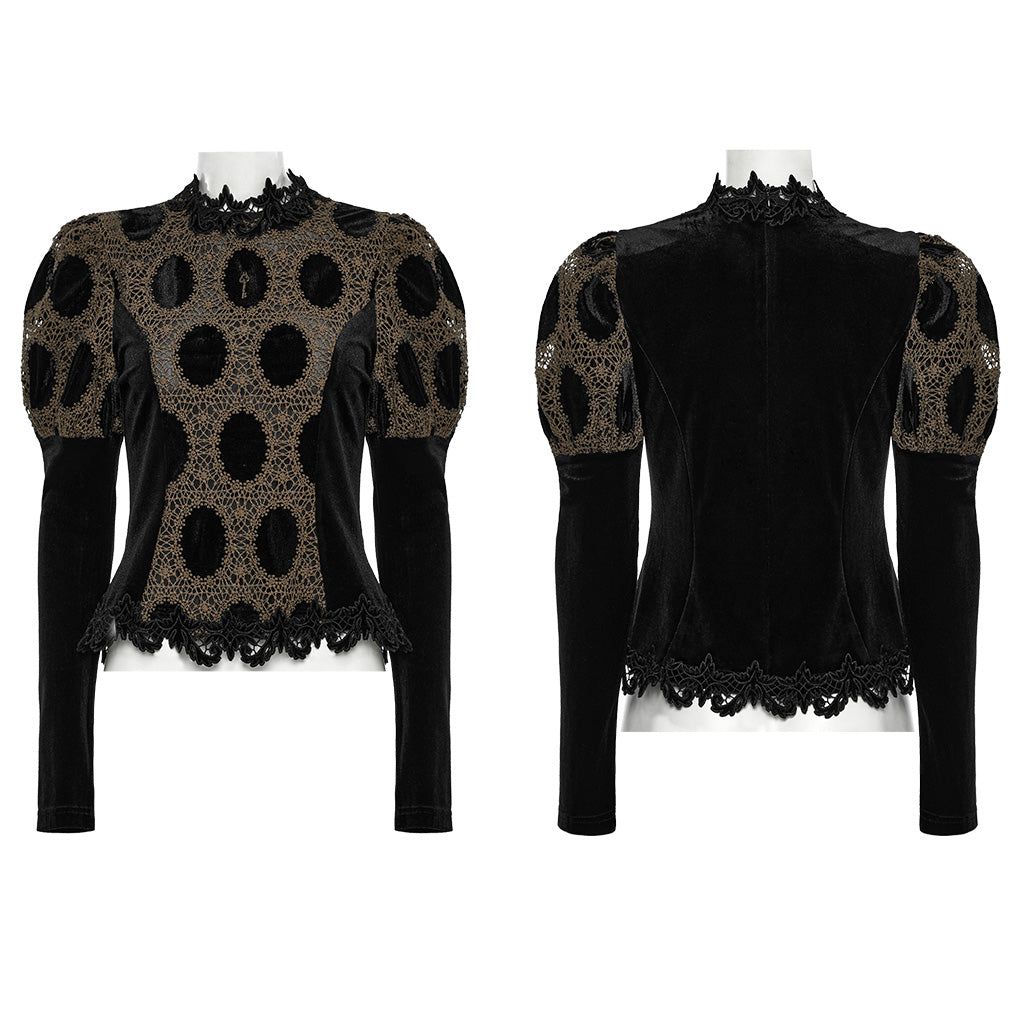 OY-1752CCF Dark Velvet Lace Gothic Shirts Vintage Style Womenswear