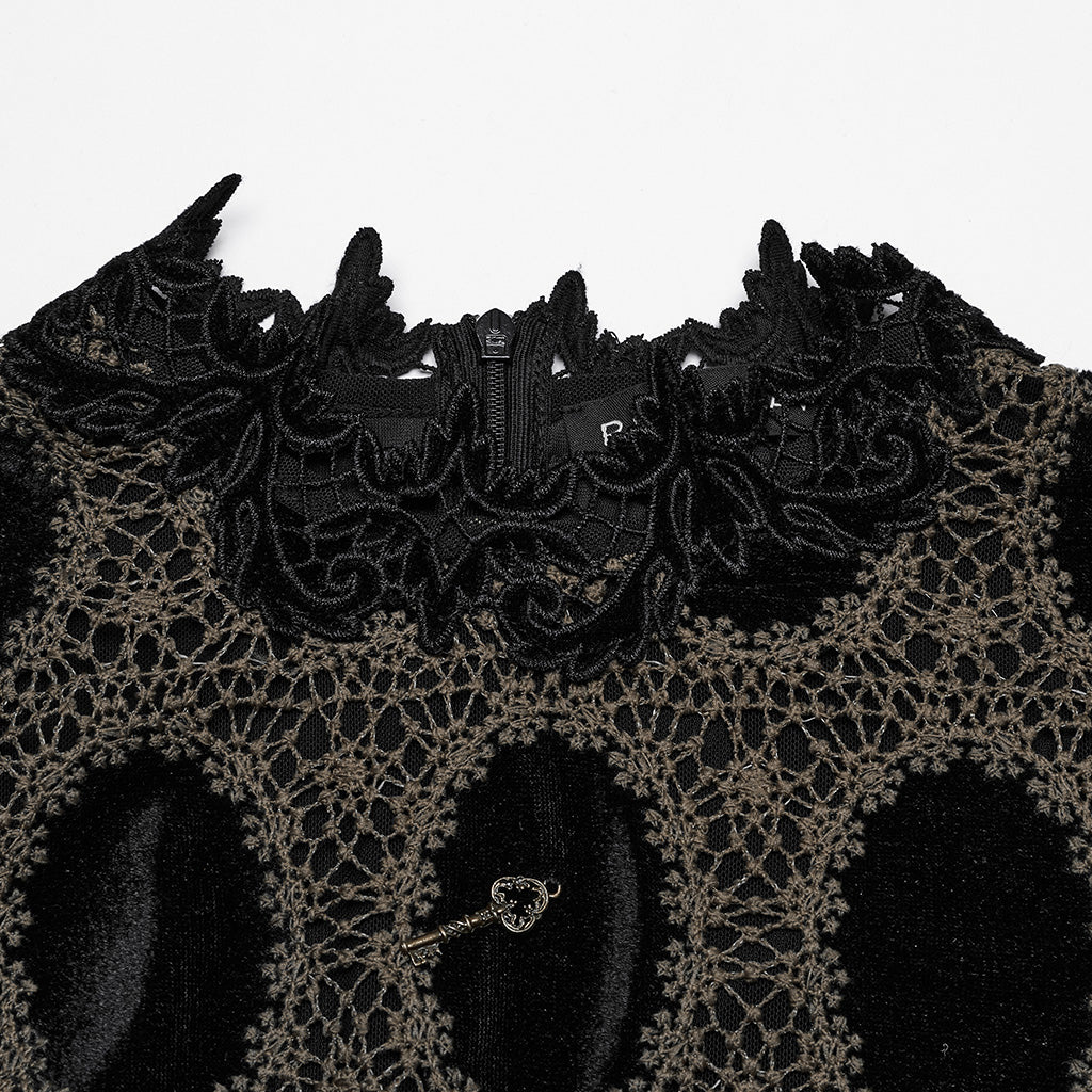 OY-1752CCF Dark Velvet Lace Gothic Shirts Vintage Style Womenswear