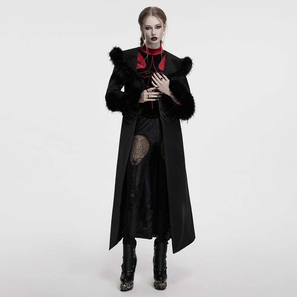 OY-1754ECF Gothic Coat Long Brown Fur Trimmed Victorian Style