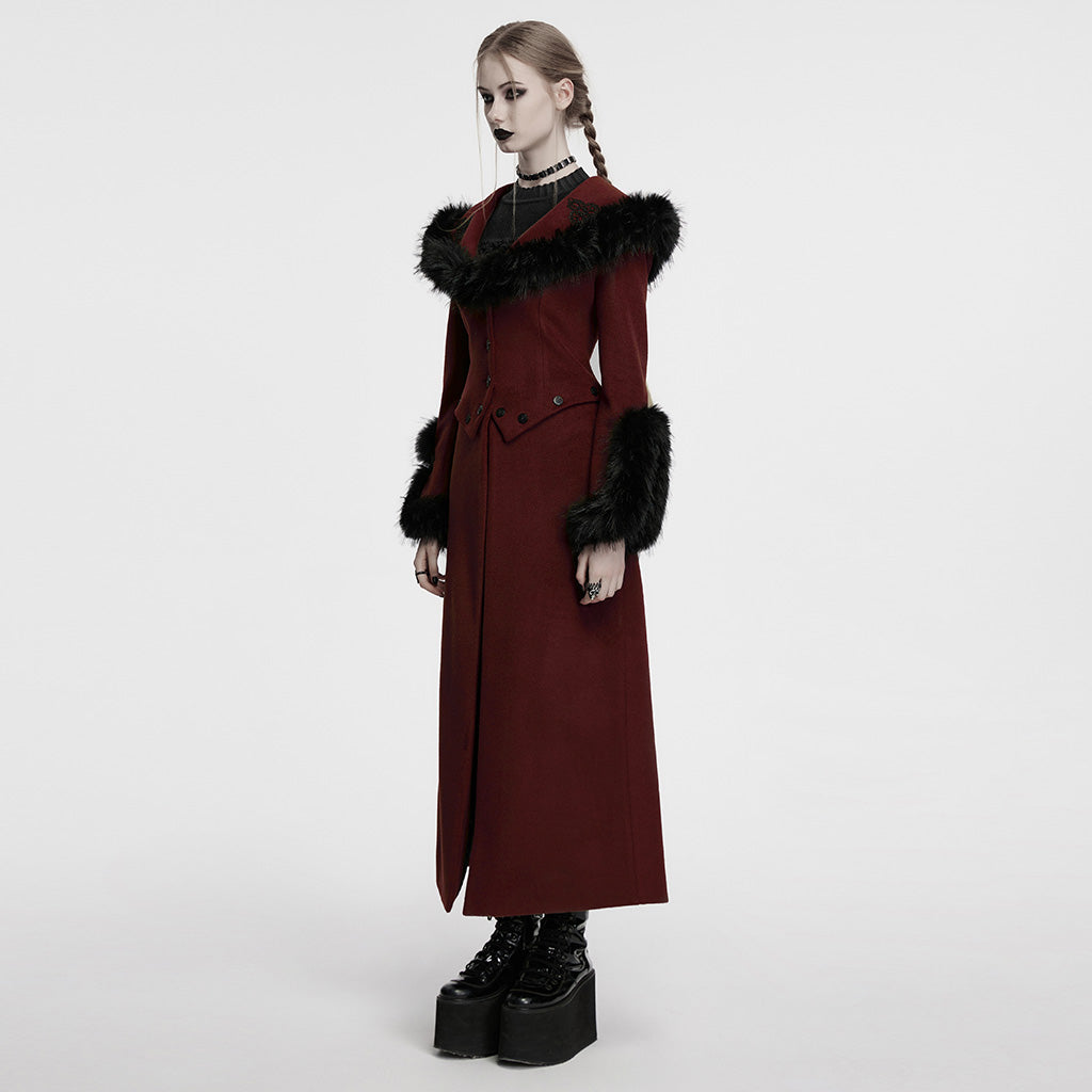OY-1754ECF Gothic Coat Long Brown Fur Trimmed Victorian Style
