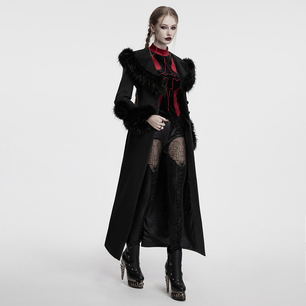 OY-1754ECF Gothic Coat Long Brown Fur Trimmed Victorian Style