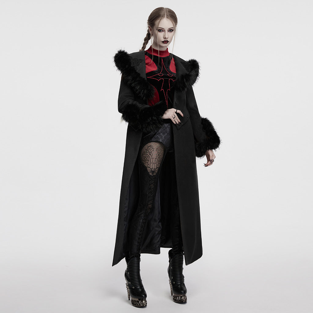 OY-1754ECF Gothic Coat Long Brown Fur Trimmed Victorian Style