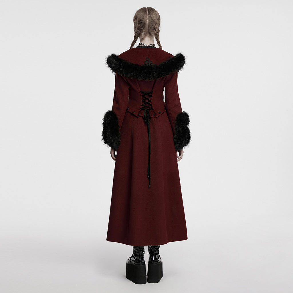 OY-1754ECF Gothic Coat Long Brown Fur Trimmed Victorian Style