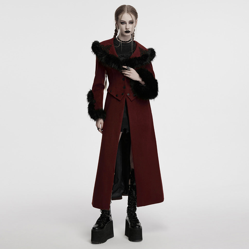 OY-1754ECF Gothic Coat Long Brown Fur Trimmed Victorian Style