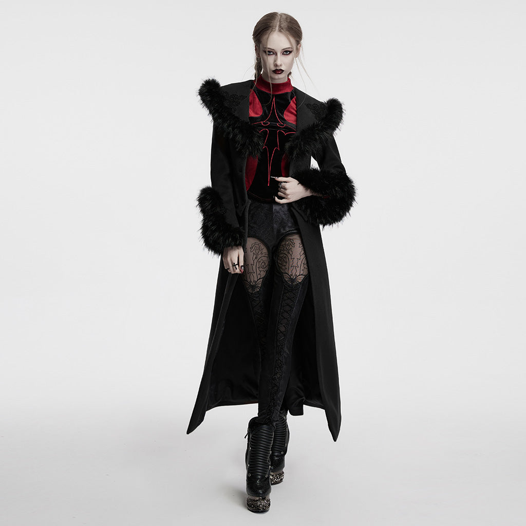 OY-1754ECF Gothic Coat Long Brown Fur Trimmed Victorian Style