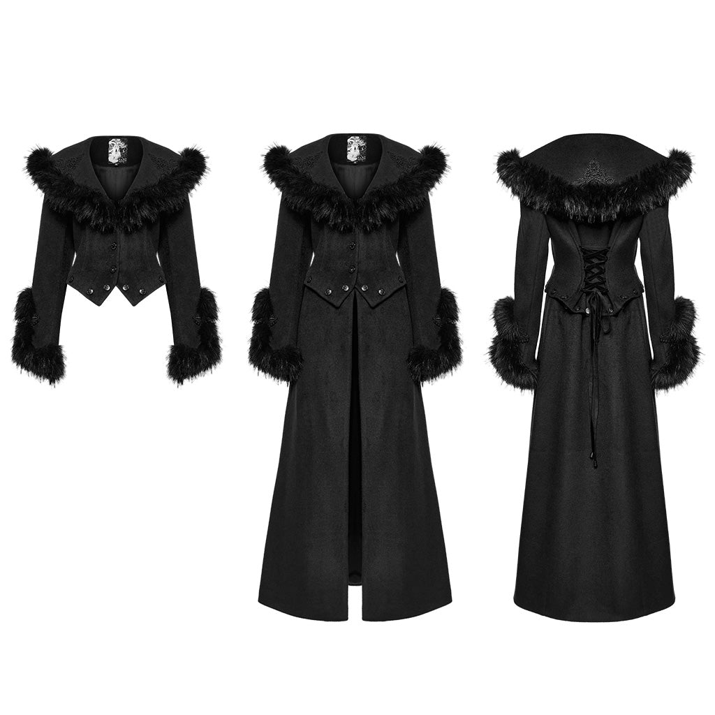 OY-1754ECF Gothic Coat Long Brown Fur Trimmed Victorian Style