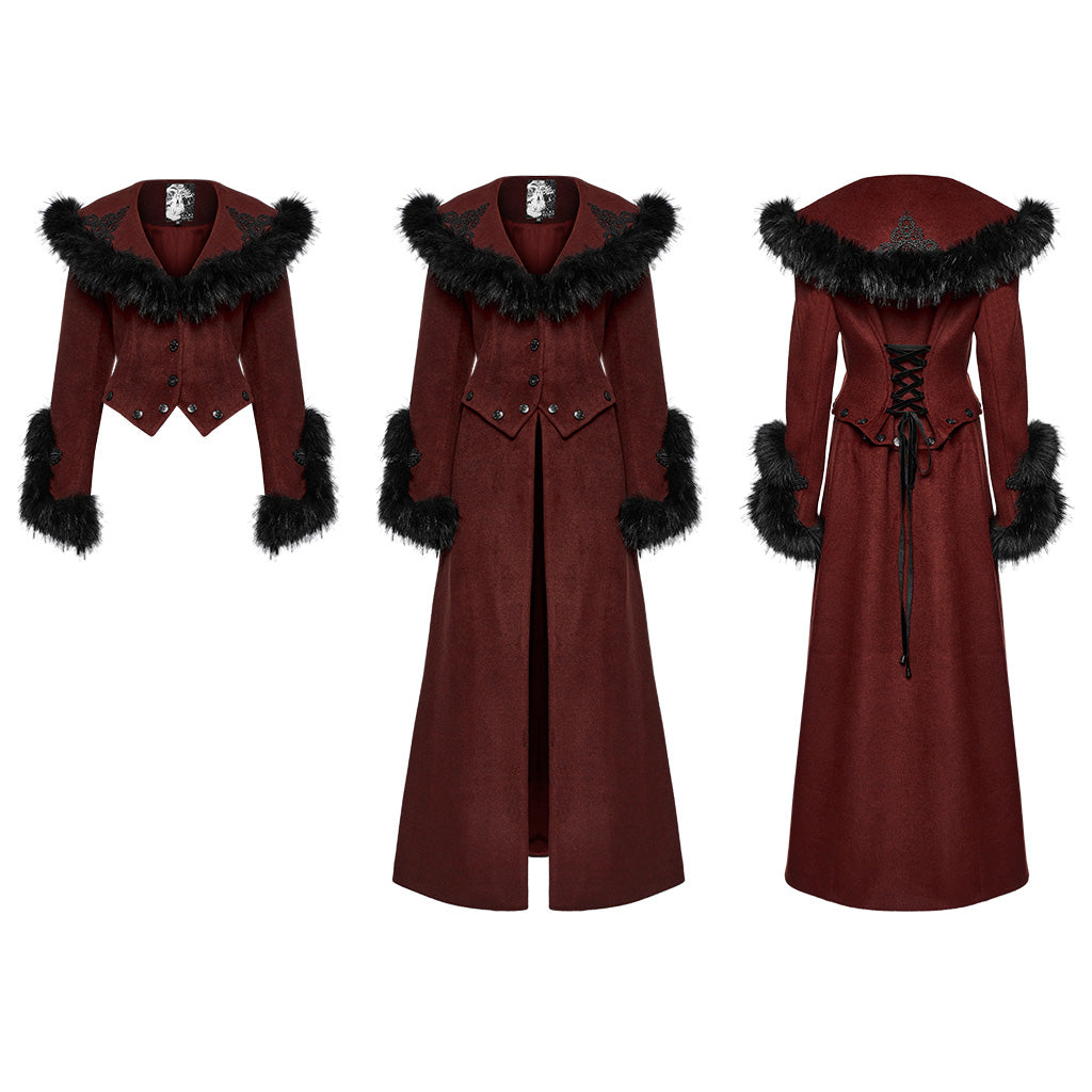 OY-1754ECF Gothic Coat Long Brown Fur Trimmed Victorian Style