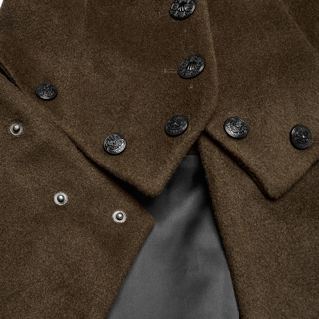 OY-1754ECF Gothic Coat Long Brown Fur Trimmed Victorian Style