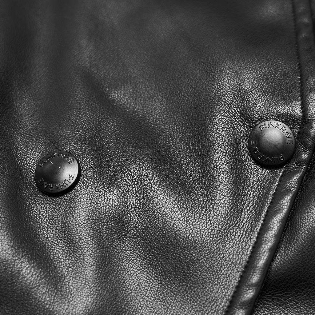 OY-1836PDF Hooded Faux Leather Punk Jacket with Studded Trim Unisex Style
