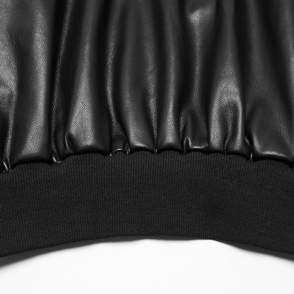 OY-1836PDF Hooded Faux Leather Punk Jacket with Studded Trim Unisex Style