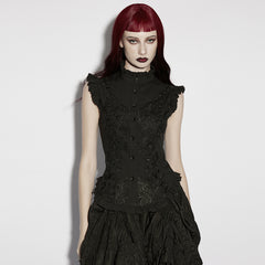 OY-1919CDF Victorian Embroidered Lace Up Ruffled Sleeveless Gothic Shirt