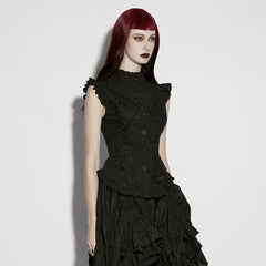 OY-1919CDF Victorian Embroidered Lace Up Ruffled Sleeveless Gothic Shirt