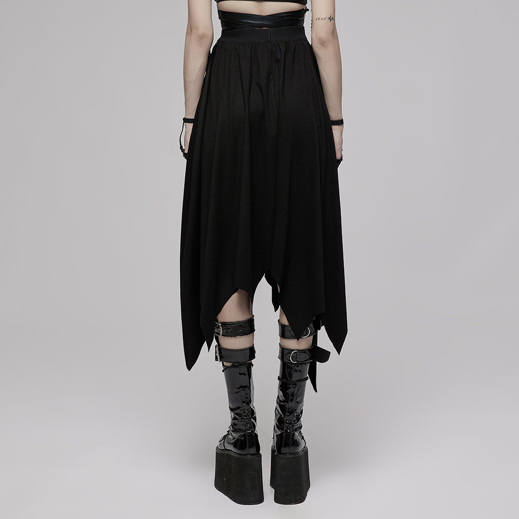 OPQ-1222BQF Asymmetrical Gothic Skirt High Waist Layered Hemline Black