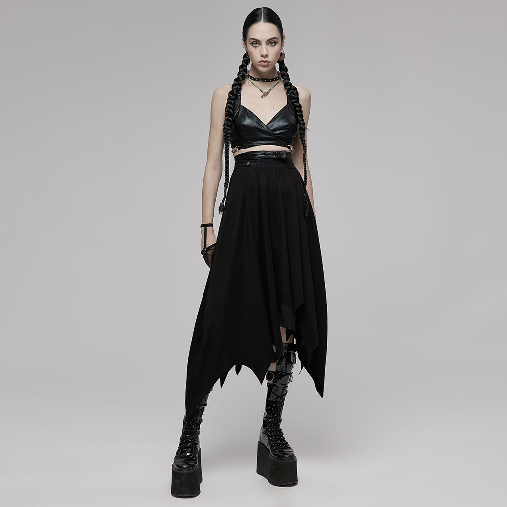 OPQ-1222BQF Asymmetrical Gothic Skirt High Waist Layered Hemline Black