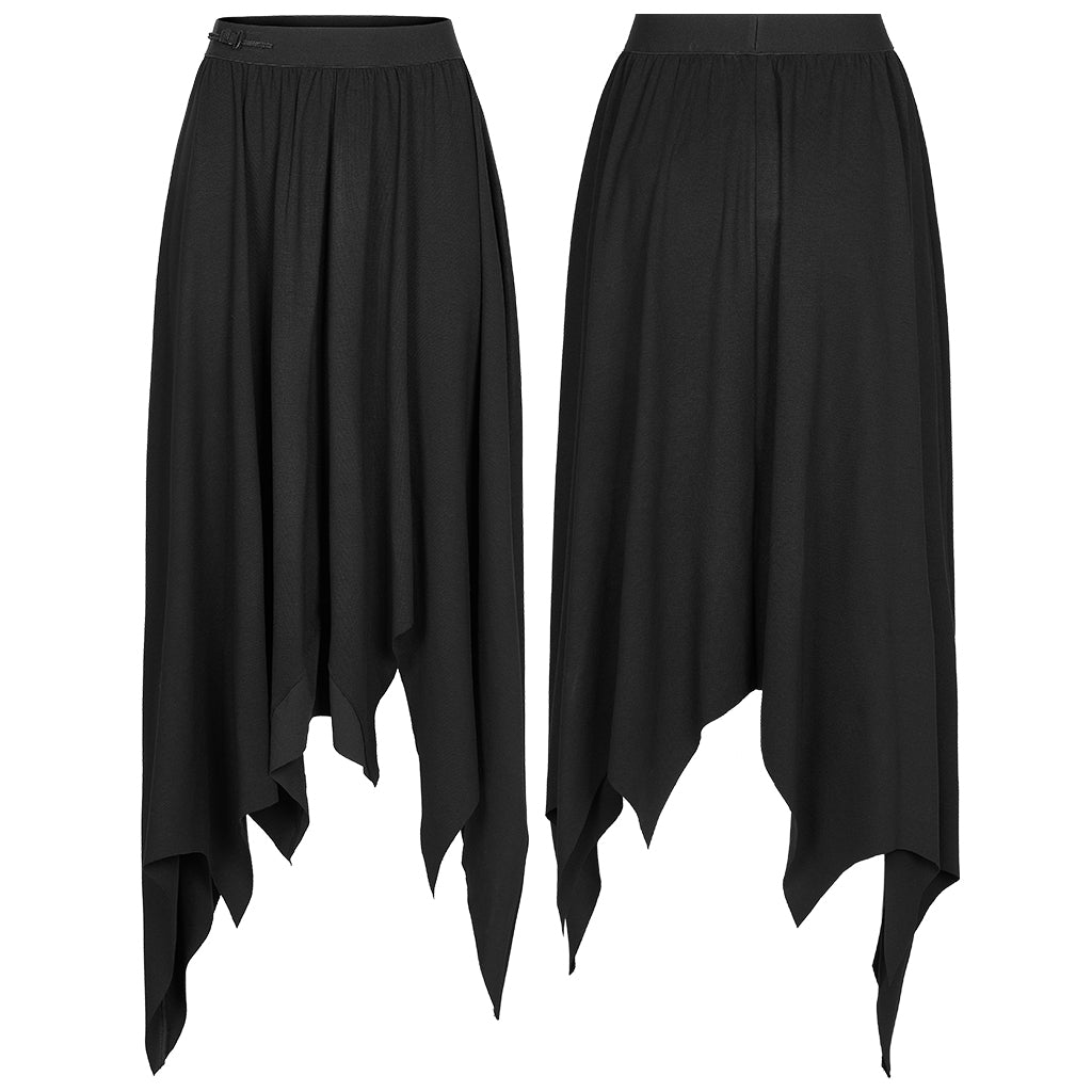 OPQ-1222BQF Asymmetrical Gothic Skirt High Waist Layered Hemline Black