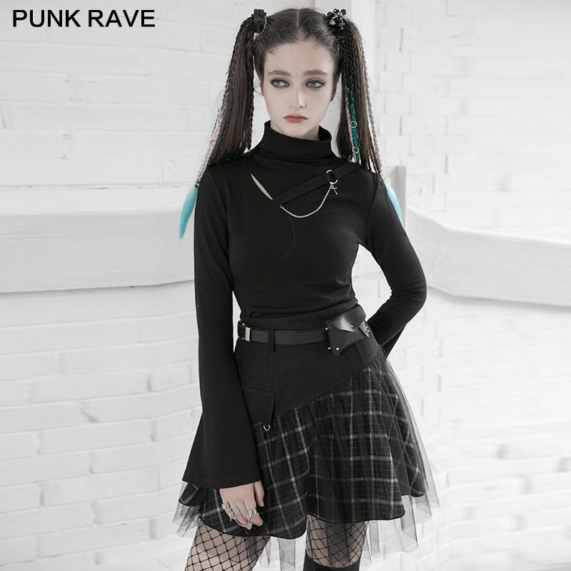 OPQ-892DQF PUNK series mesh stitched plaid high-waisted skirt