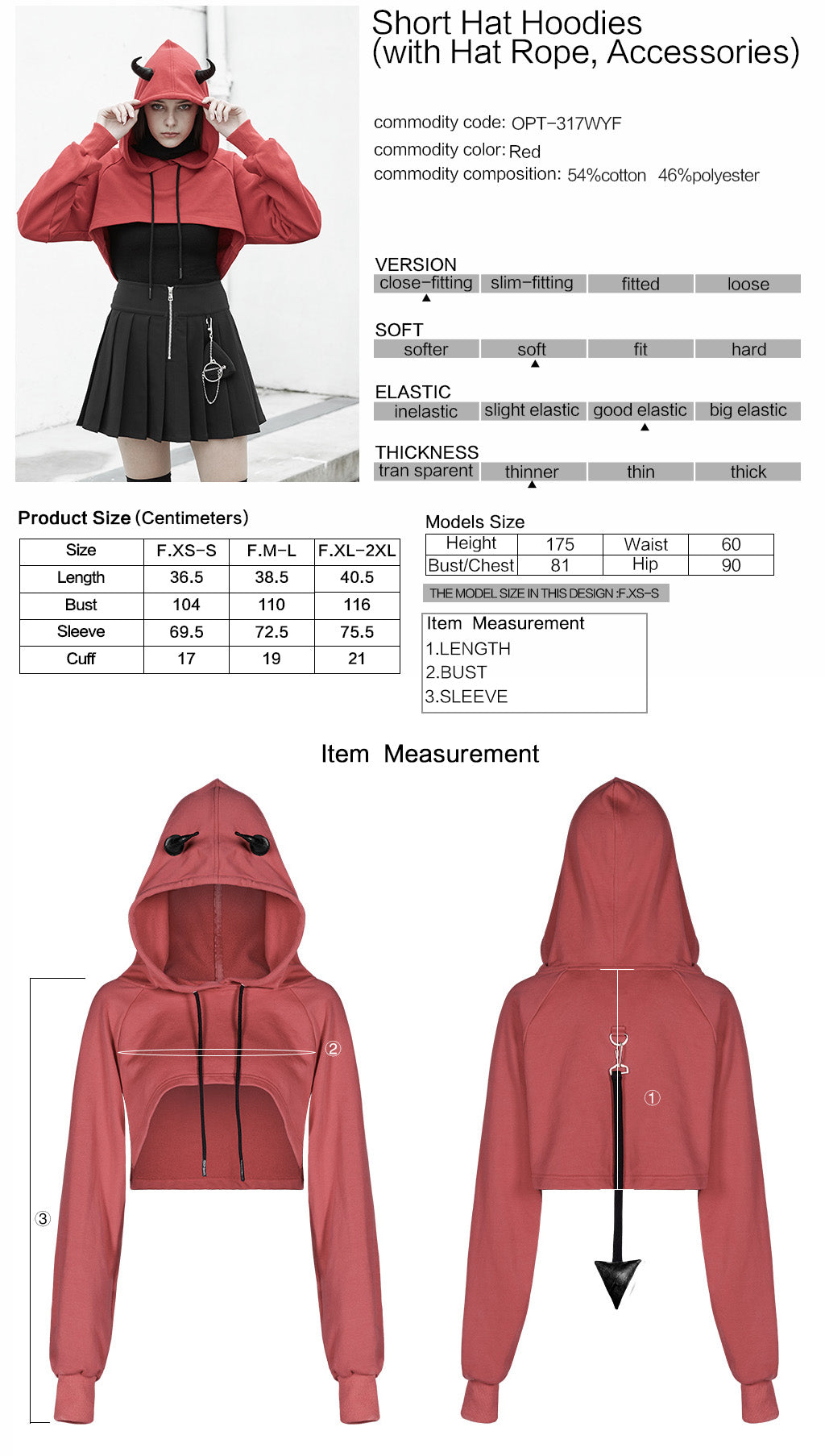 OPT-317WYF Gothic Hooded Cropped Sweater Long Sleeve Black Design?-??Punk Rave Clothing