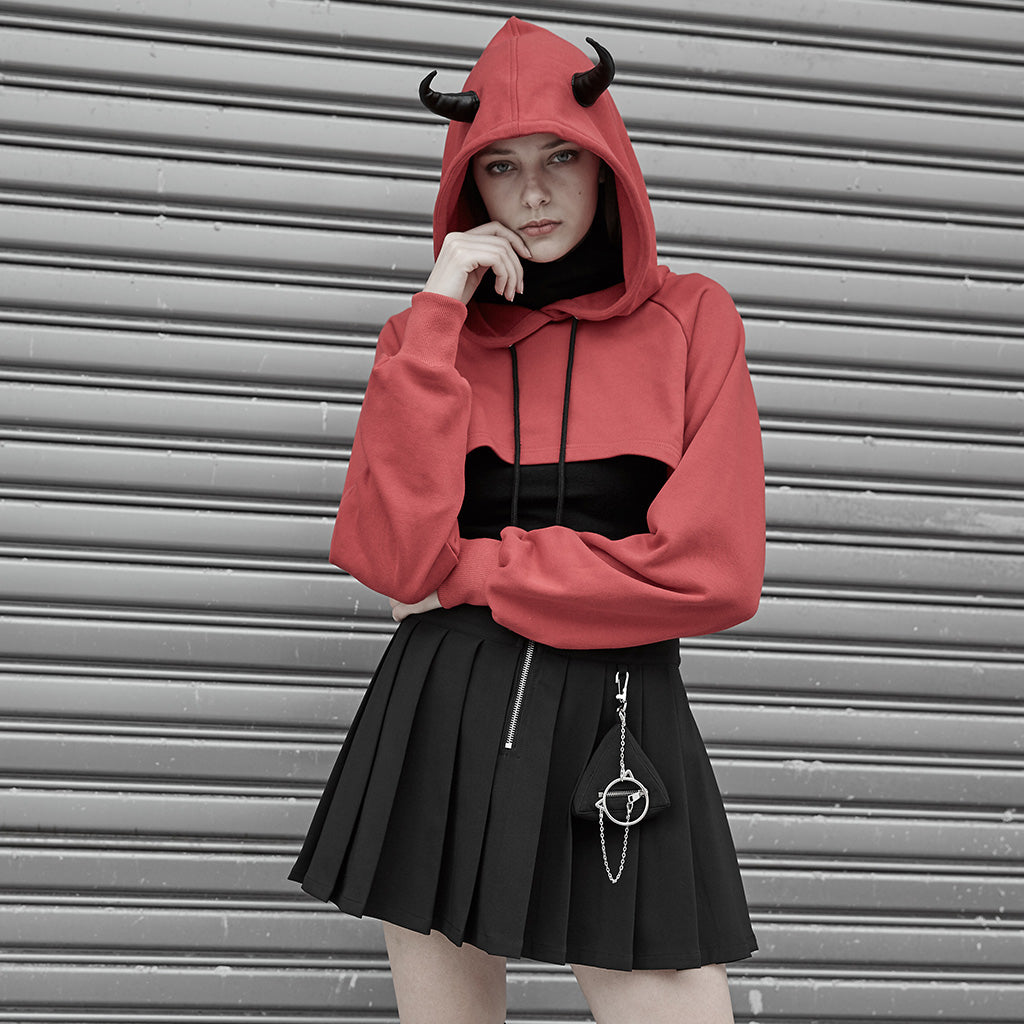 OPT-317WYF Gothic Hooded Cropped Sweater Long Sleeve Black Design?-??Punk Rave Clothing