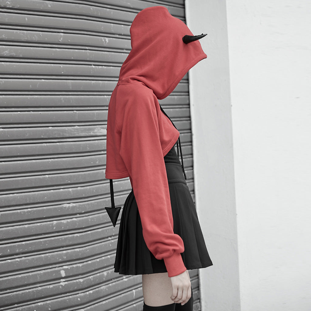 OPT-317WYF Gothic Hooded Cropped Sweater Long Sleeve Black Design?-??Punk Rave Clothing