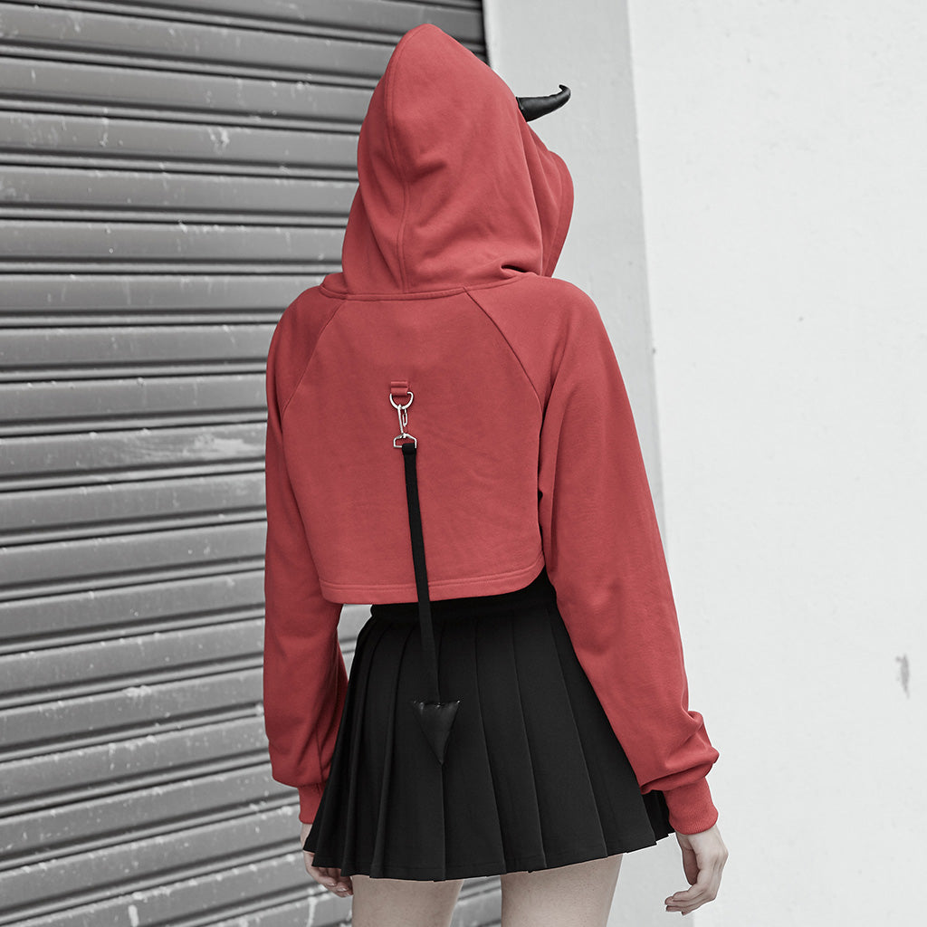 OPT-317WYF Gothic Hooded Cropped Sweater Long Sleeve Black Design?-??Punk Rave Clothing