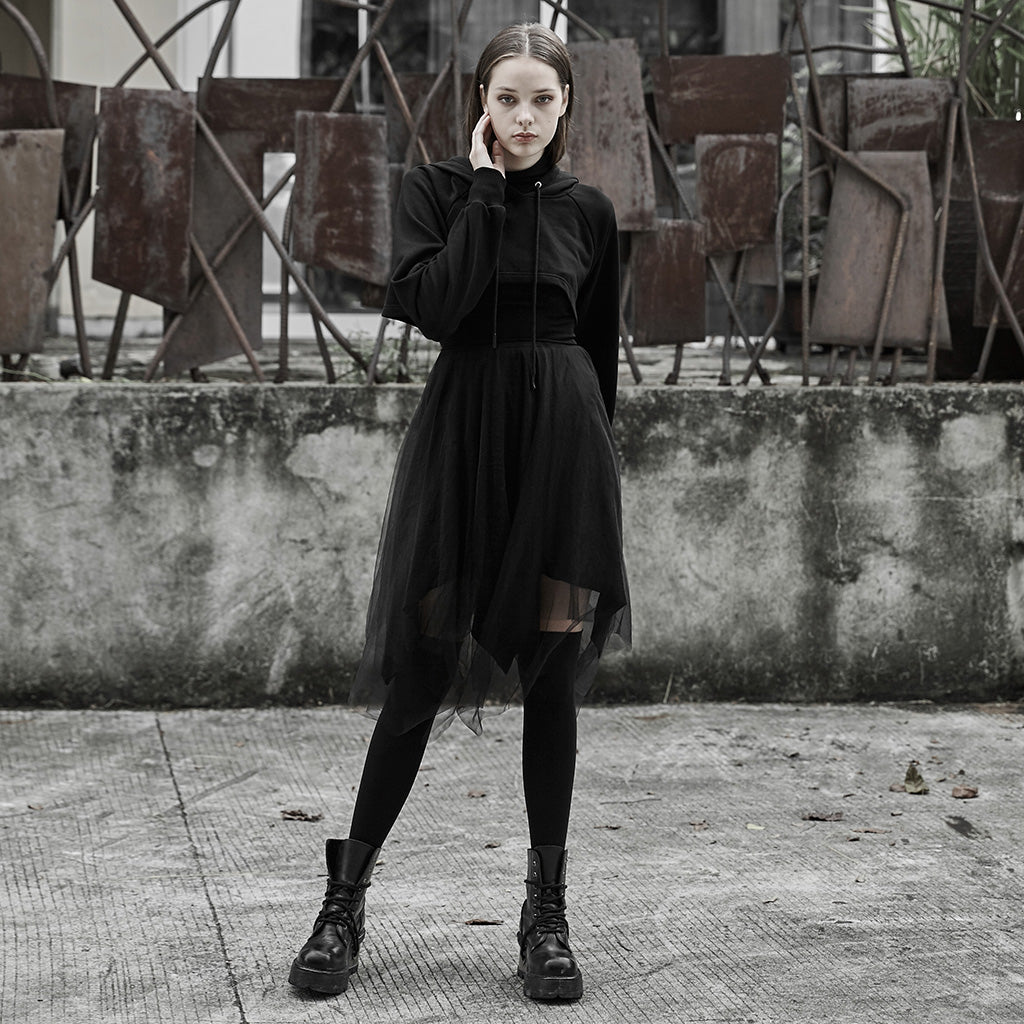 OPT-317WYF Gothic Hooded Cropped Sweater Long Sleeve Black Design?-??Punk Rave Clothing