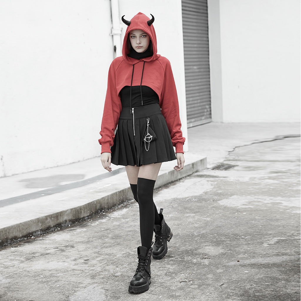 OPT-317WYF Gothic Hooded Cropped Sweater Long Sleeve Black Design?-??Punk Rave Clothing