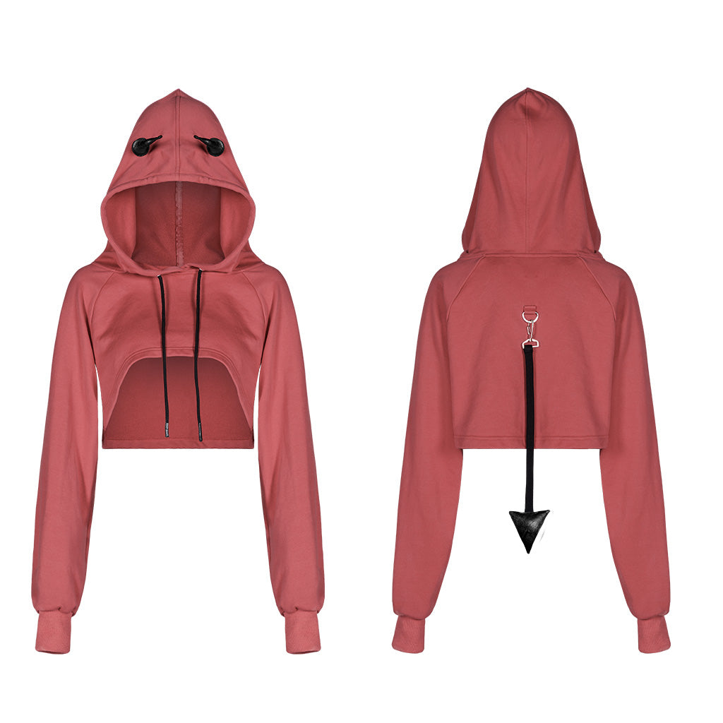 OPT-317WYF Gothic Hooded Cropped Sweater Long Sleeve Black Design?-??Punk Rave Clothing