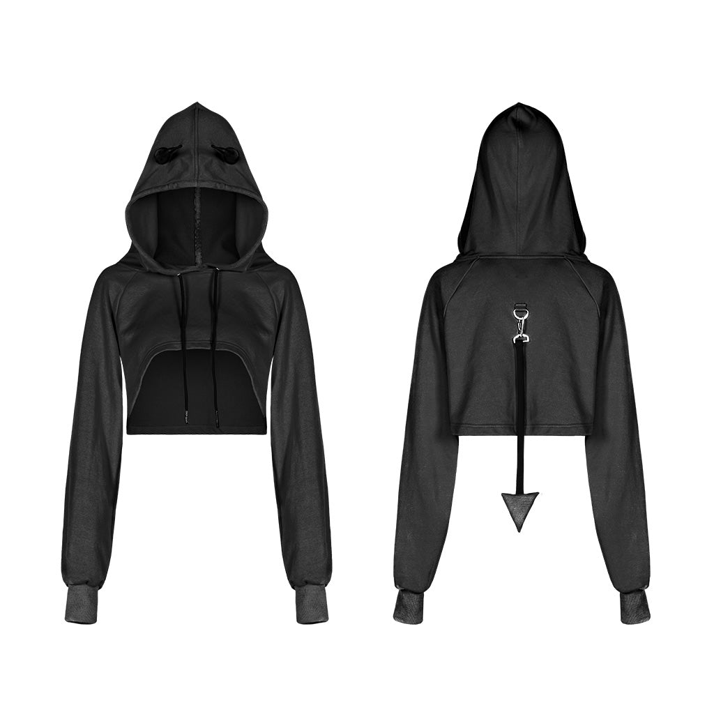 OPT-317WYF Gothic Hooded Cropped Sweater Long Sleeve Black Design?-??Punk Rave Clothing