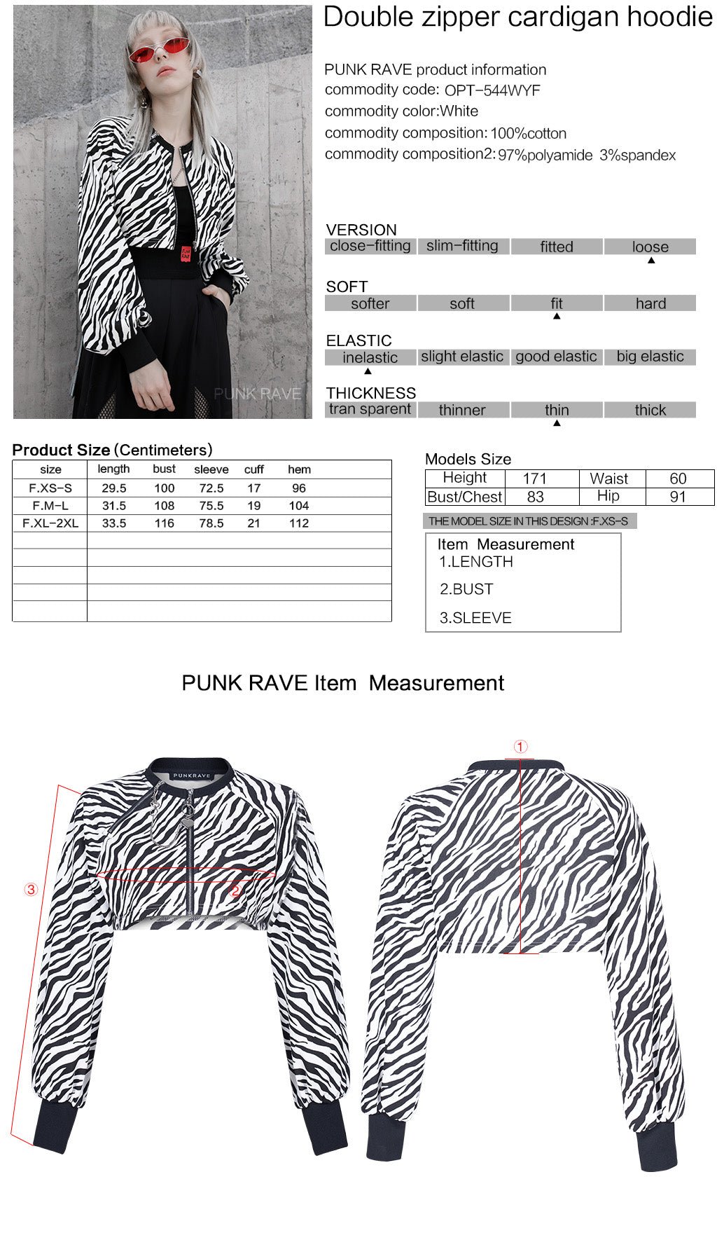 OPT-544DQF Gothic Crop Jacket Double Zipper Cropped Punk Hoodie?-??Punk Rave Clothing