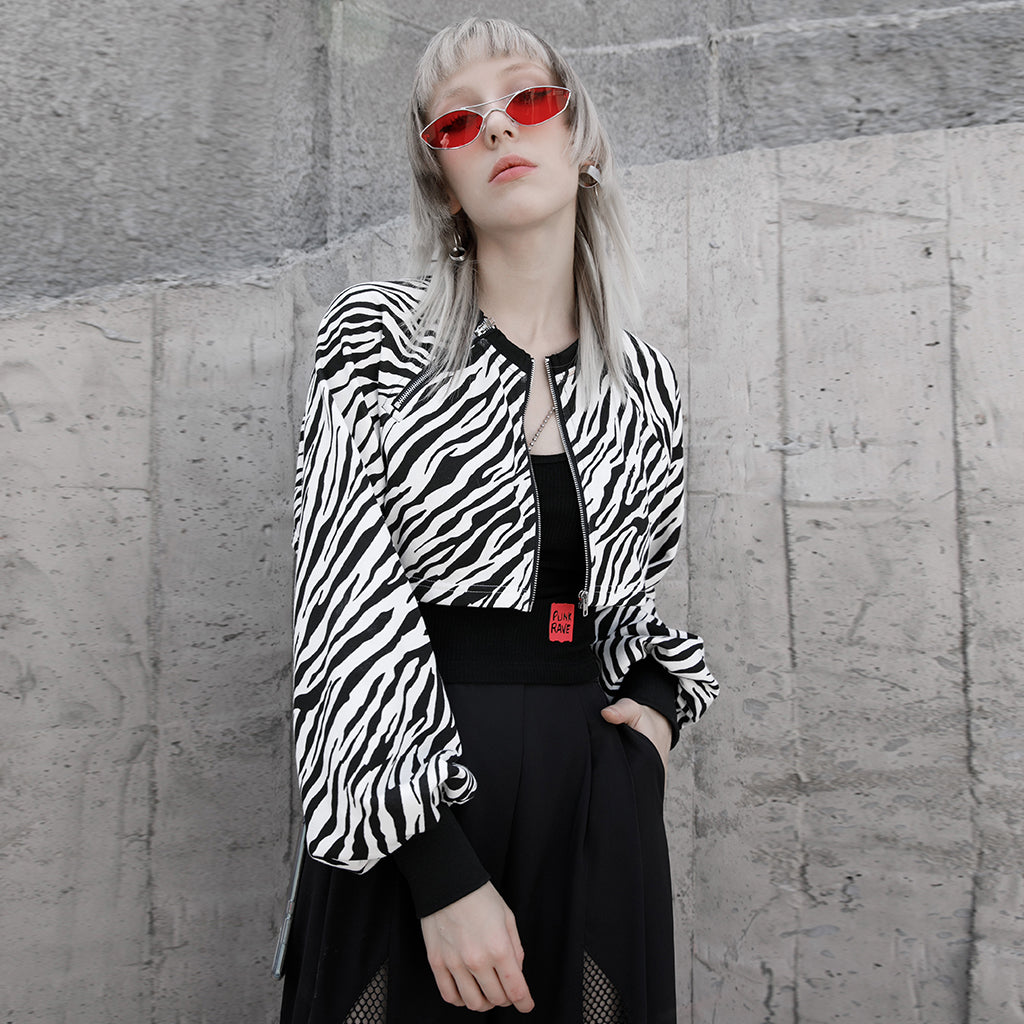 OPT-544DQF Gothic Crop Jacket Double Zipper Cropped Punk Hoodie?-??Punk Rave Clothing