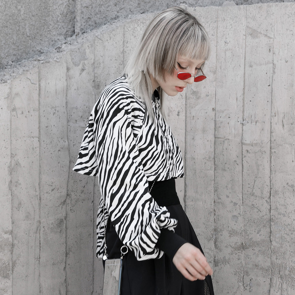 OPT-544DQF Gothic Crop Jacket Double Zipper Cropped Punk Hoodie?-??Punk Rave Clothing