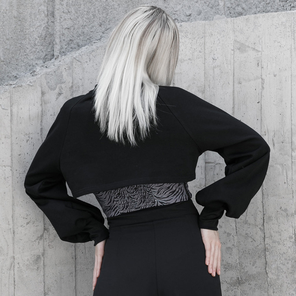 OPT-544DQF Gothic Crop Jacket Double Zipper Cropped Punk Hoodie?-??Punk Rave Clothing