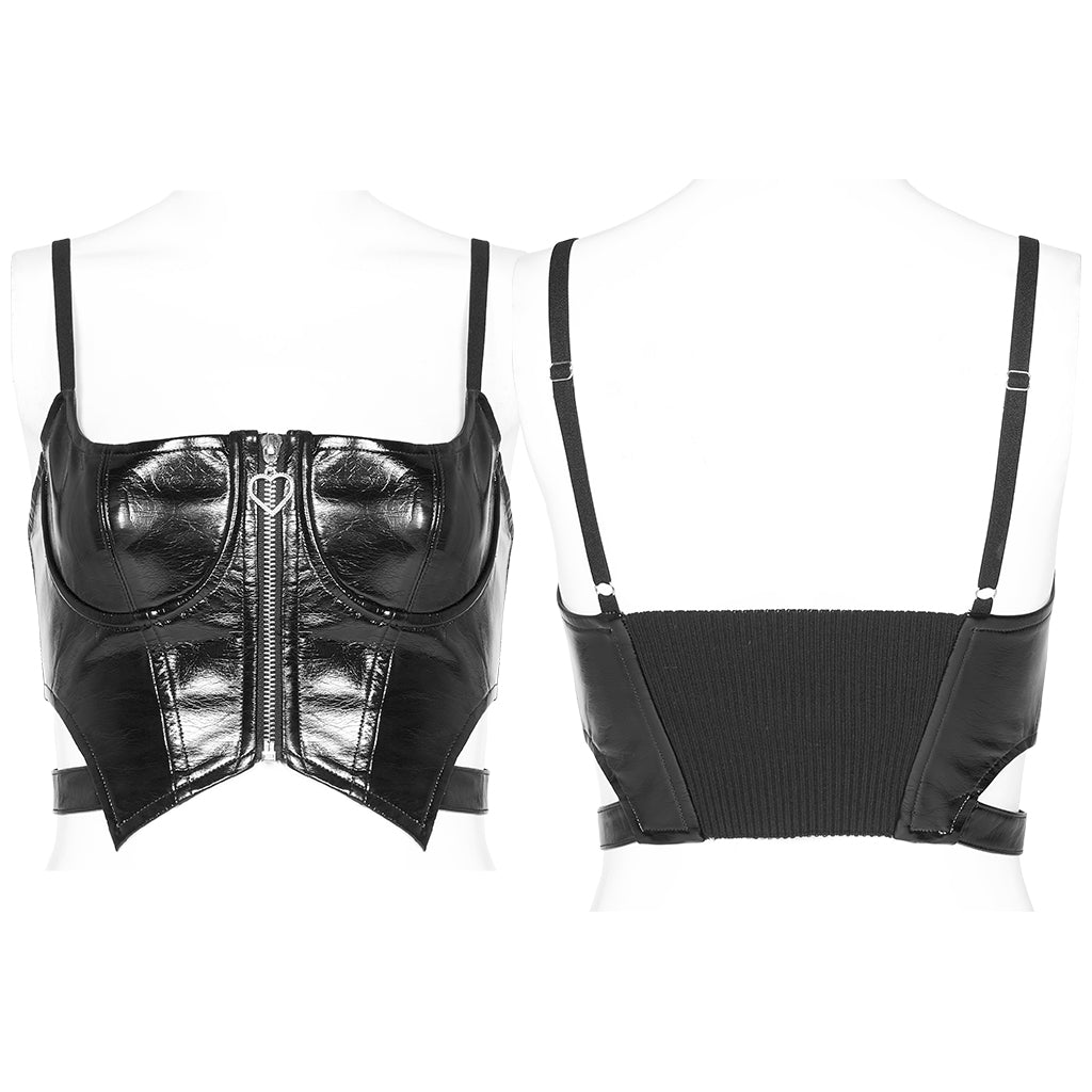 OPT-574DQF Sleek Black Punk Corset Half-Cup Zip Front Top?-??Punk Rave Clothing