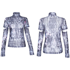 OPT-579TCF Millennium E-Worm high neck elastic mesh print top