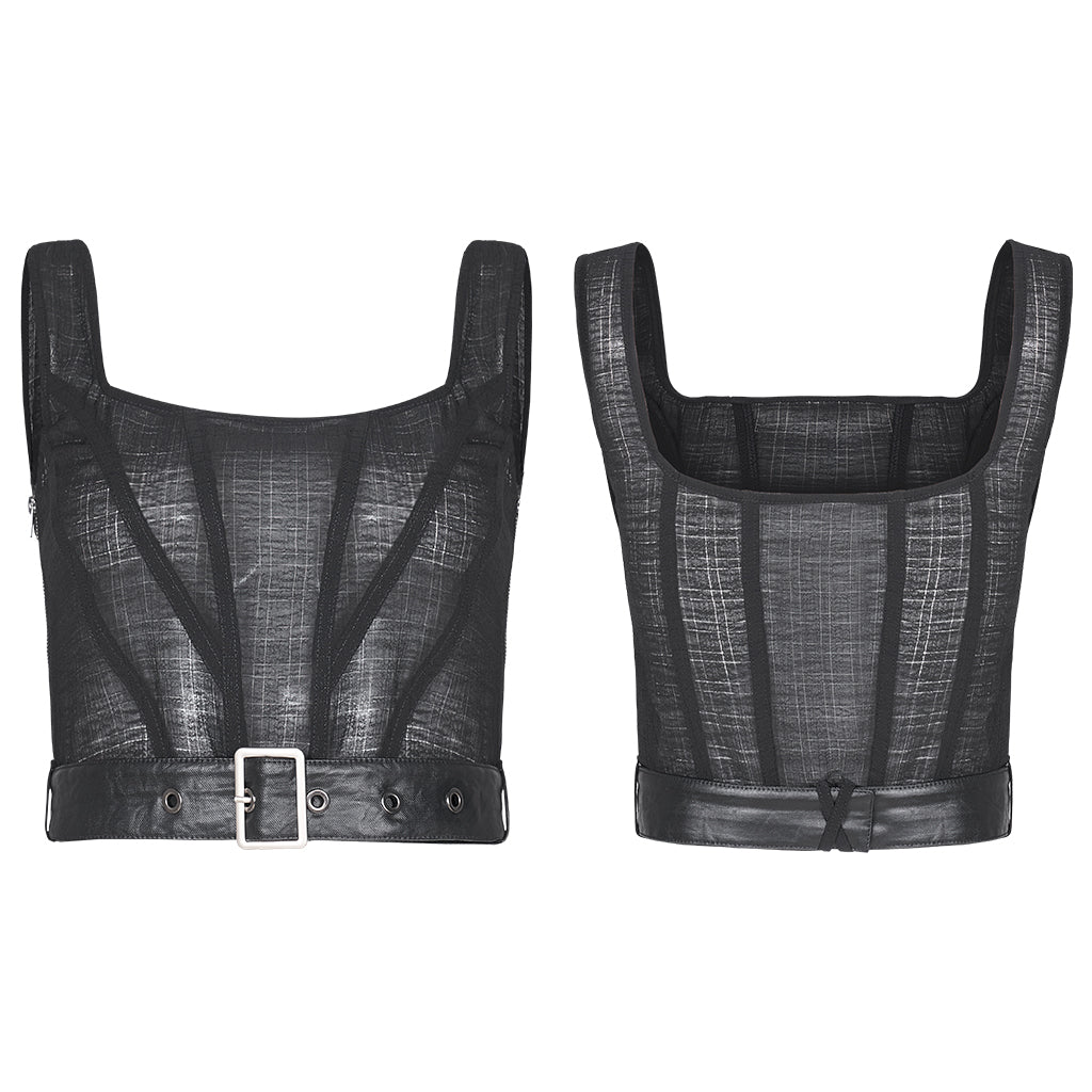 OPT-613BXF Edgy Mesh Tank Top with Belted Accents Punk Shirts?-??Punk Rave Clothing