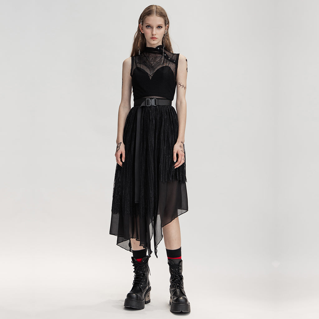 OPT-621BXF Gothic Mesh Elastic Black Vest with Belted Waist Design?-??Punk Rave Clothing