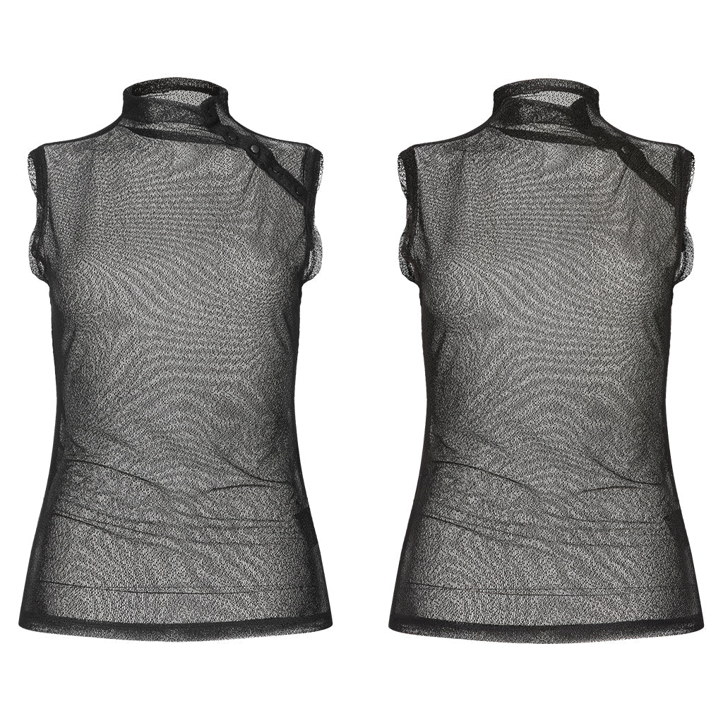 OPT-621BXF Gothic Mesh Elastic Black Vest with Belted Waist Design?-??Punk Rave Clothing
