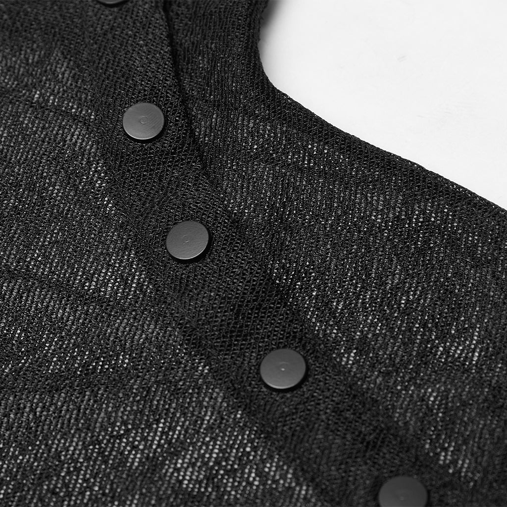 OPT-621BXF Gothic Mesh Elastic Black Vest with Belted Waist Design?-??Punk Rave Clothing