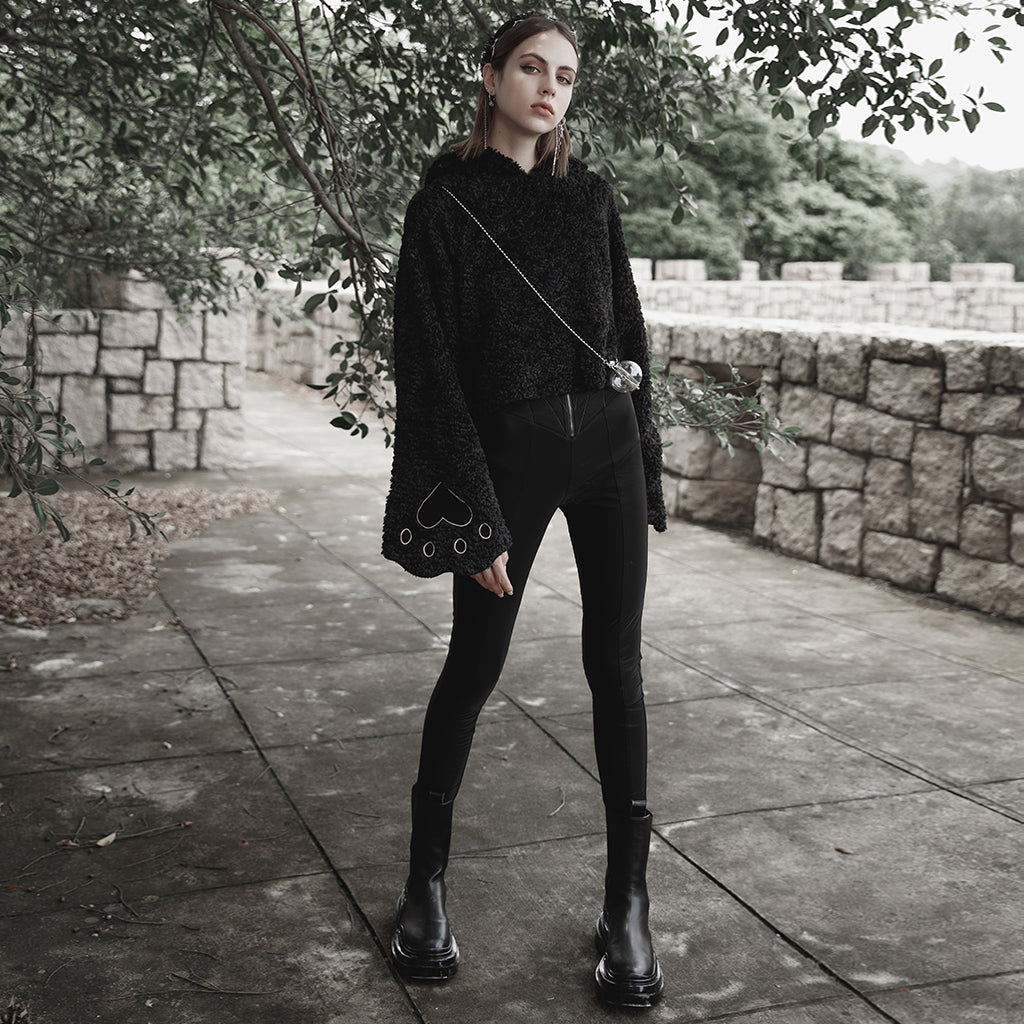 OPT-728WYF Gothic Punk Sweater with Flared Sleeves Hooded Cropped Design