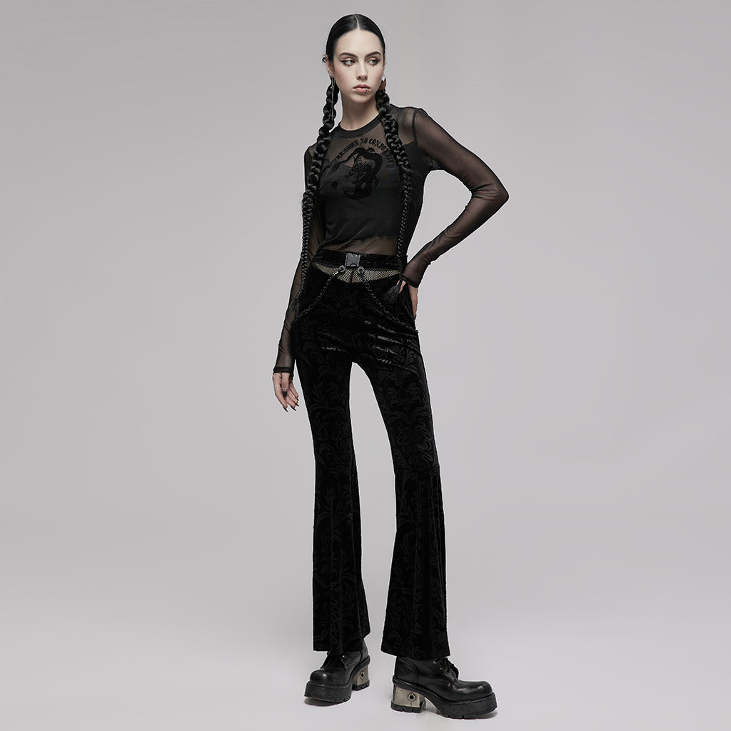 OPT-747DQF Edgy Black Mesh Long Sleeve Punk T-Shirt