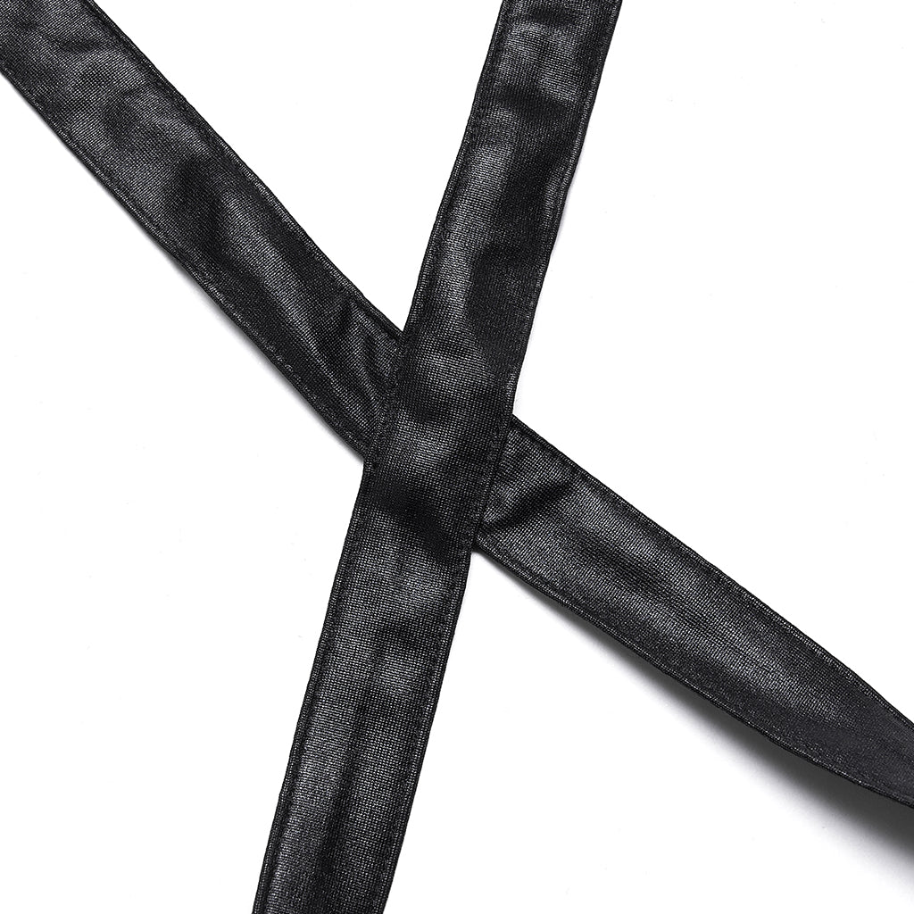 OPT-749BXF Edgy Strappy Leather Harness Top, your ultimate Punk Accessory Edgy Harness Punk Shirts Leather Wrap Crossback Design