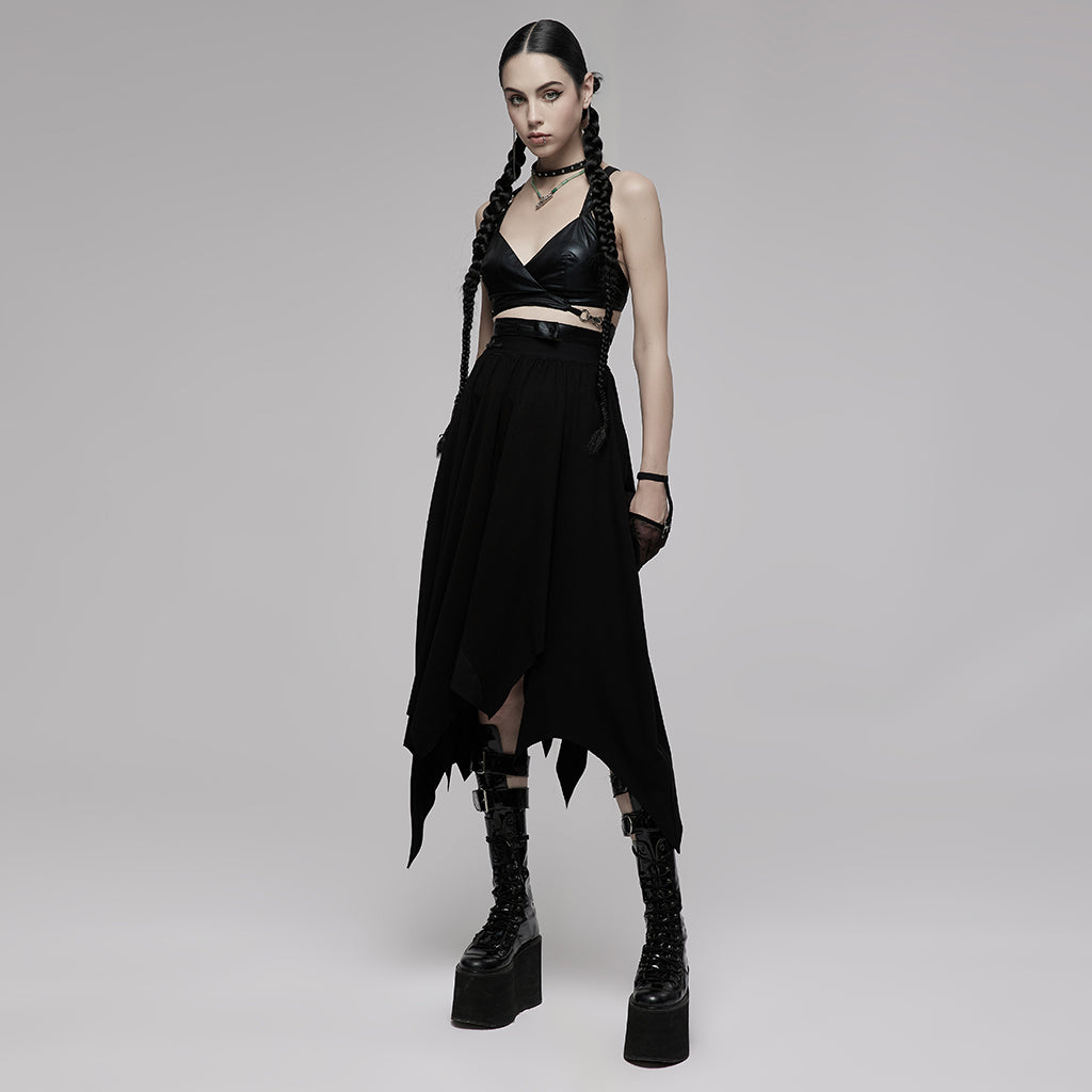 OPT-749BXF Edgy Strappy Leather Harness Top, your ultimate Punk Accessory Edgy Harness Punk Shirts Leather Wrap Crossback Design