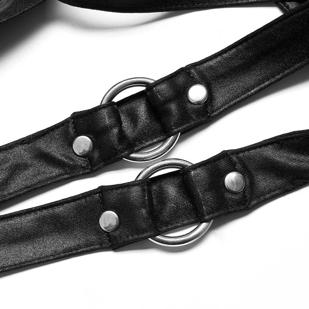 OPT-749BXF Edgy Strappy Leather Harness Top, your ultimate Punk Accessory Edgy Harness Punk Shirts Leather Wrap Crossback Design