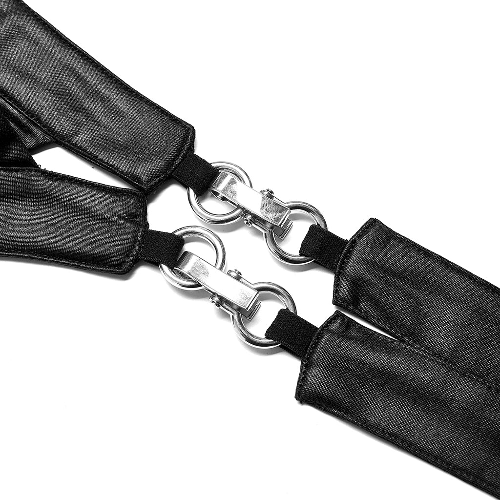 OPT-749BXF Edgy Strappy Leather Harness Top, your ultimate Punk Accessory Edgy Harness Punk Shirts Leather Wrap Crossback Design
