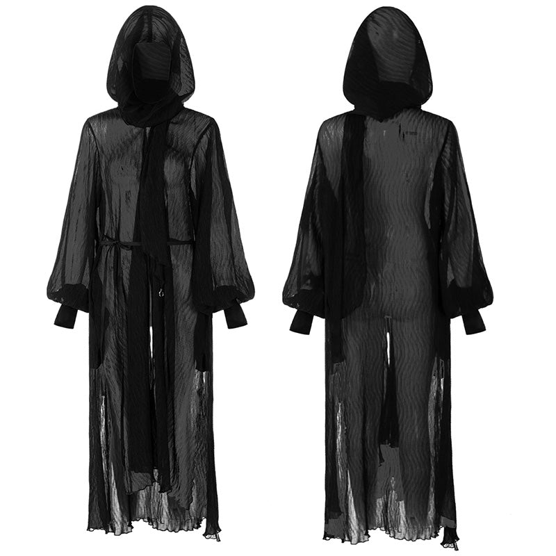 OPY-469XCF long Pointed cap pleat chiffon coat