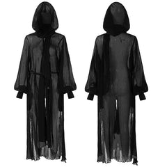 OPY-469XCF long Pointed cap pleat chiffon coat