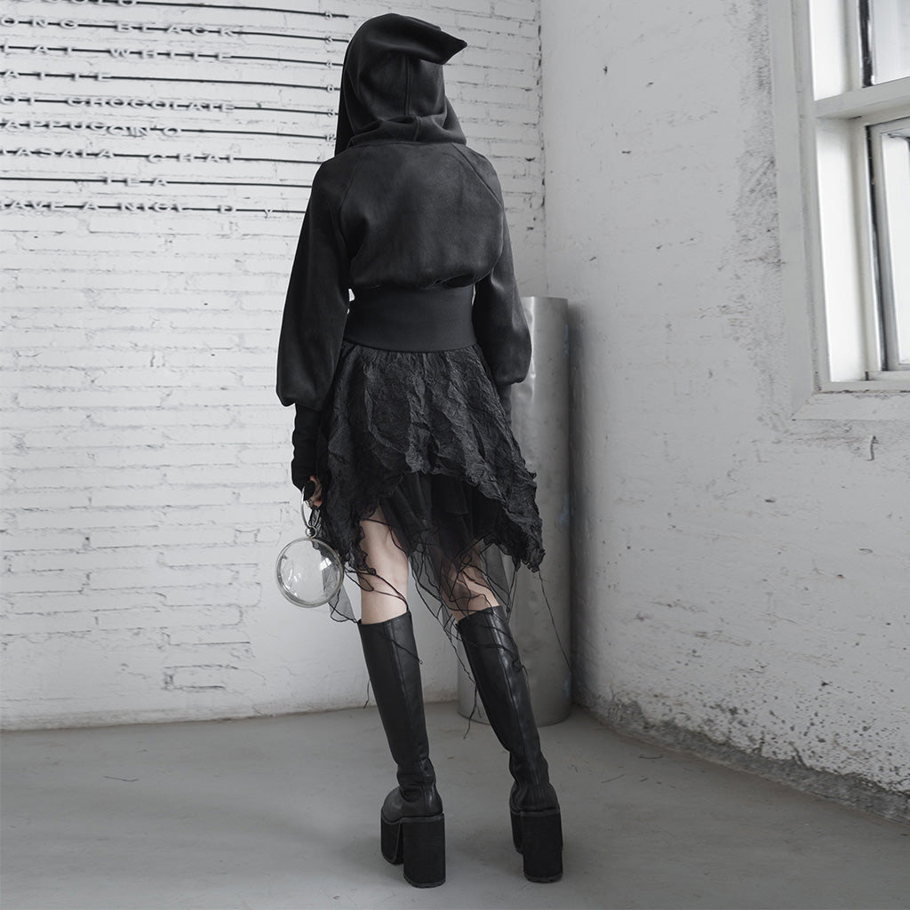 OPY-488XDF Gothic Hooded Sweater with Dramatic Sleeves and Ribbed Waistband